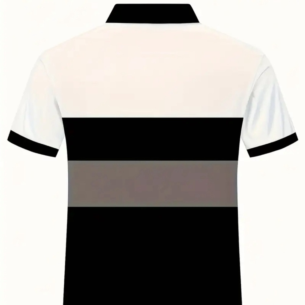 Men's Black and White Striped Polo Shirt - Picture 3 of 8